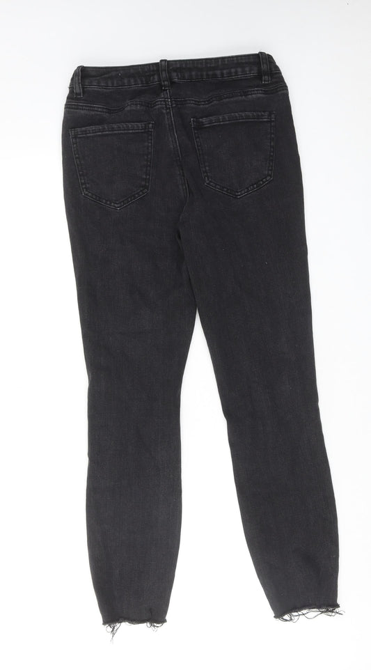 New Look Womens Black Cotton Skinny Jeans Size 10 L26 in Regular Zip - Frayed Hem