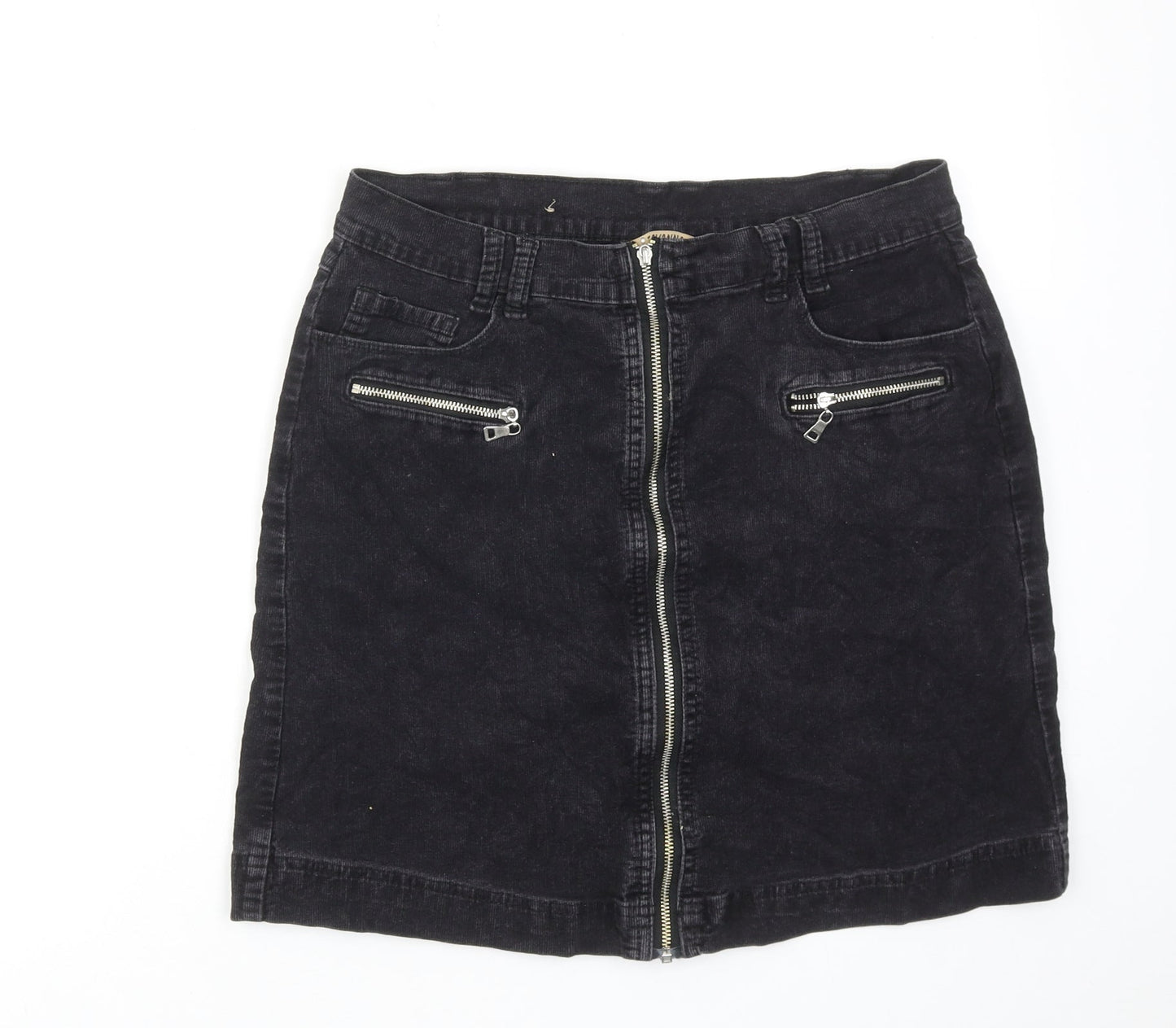Zavanna Womens Black Cotton A-Line Skirt Size 10 Zip