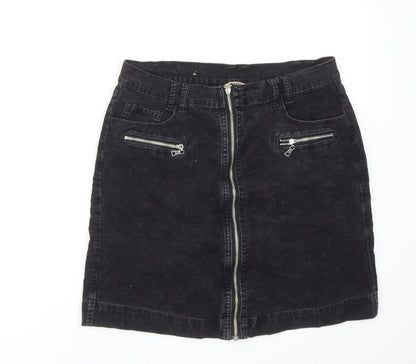 Zavanna Womens Black Cotton A-Line Skirt Size 10 Zip