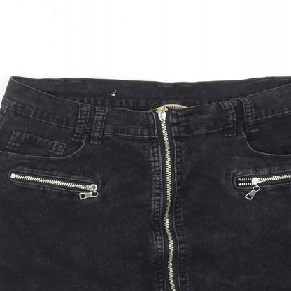 Zavanna Womens Black Cotton A-Line Skirt Size 10 Zip