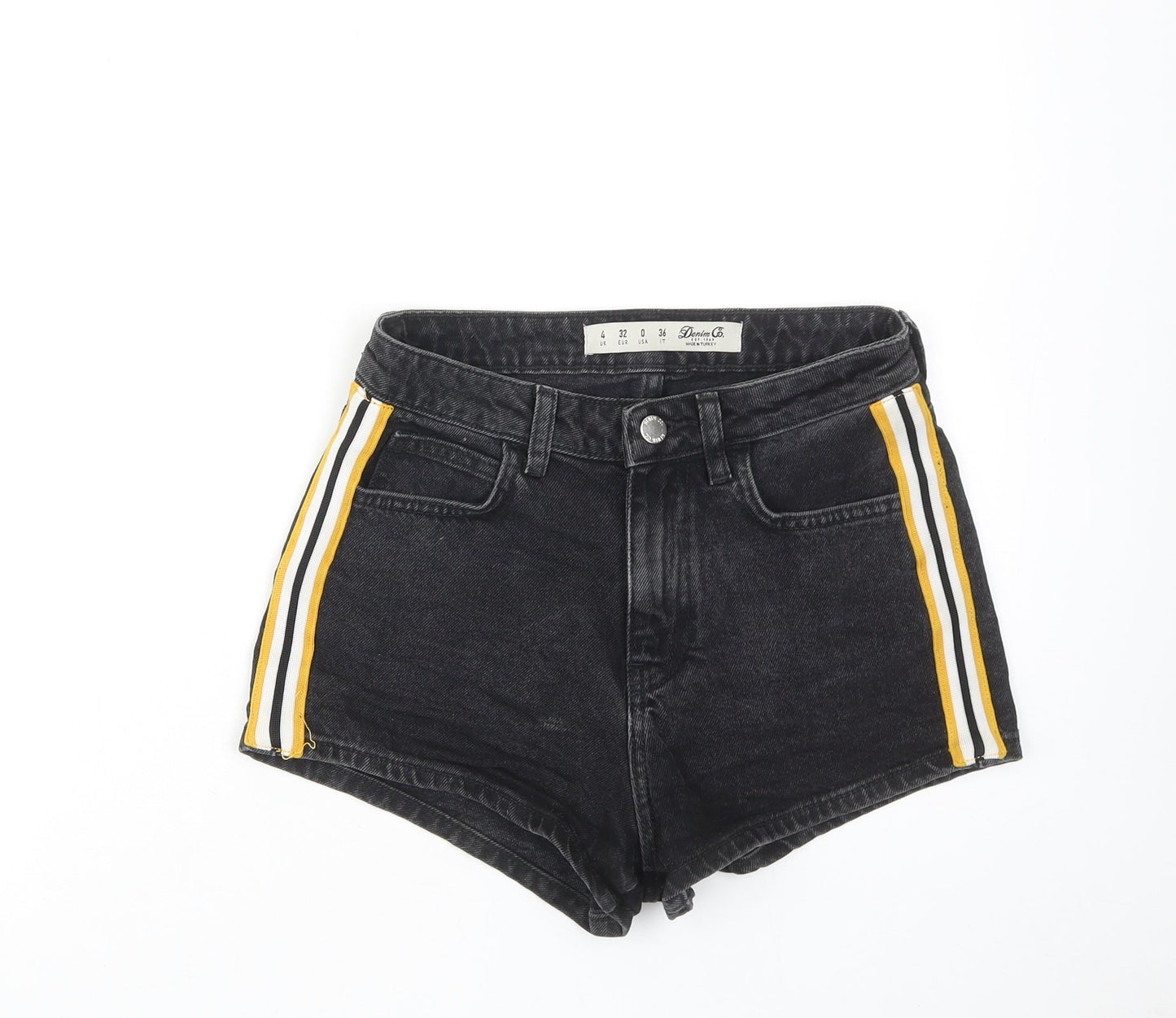 Denim & Co. Womens Black Cotton Hot Pants Shorts Size 4 L3 in Regular Zip