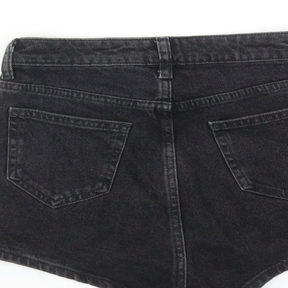 Denim & Co. Womens Black Cotton Hot Pants Shorts Size 4 L3 in Regular Zip