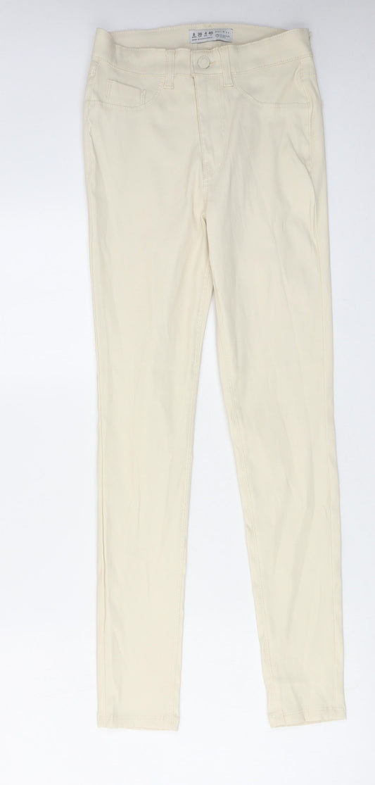 Denim & Co. Womens Ivory Polyester Trousers Size 8 L28 in Regular Zip