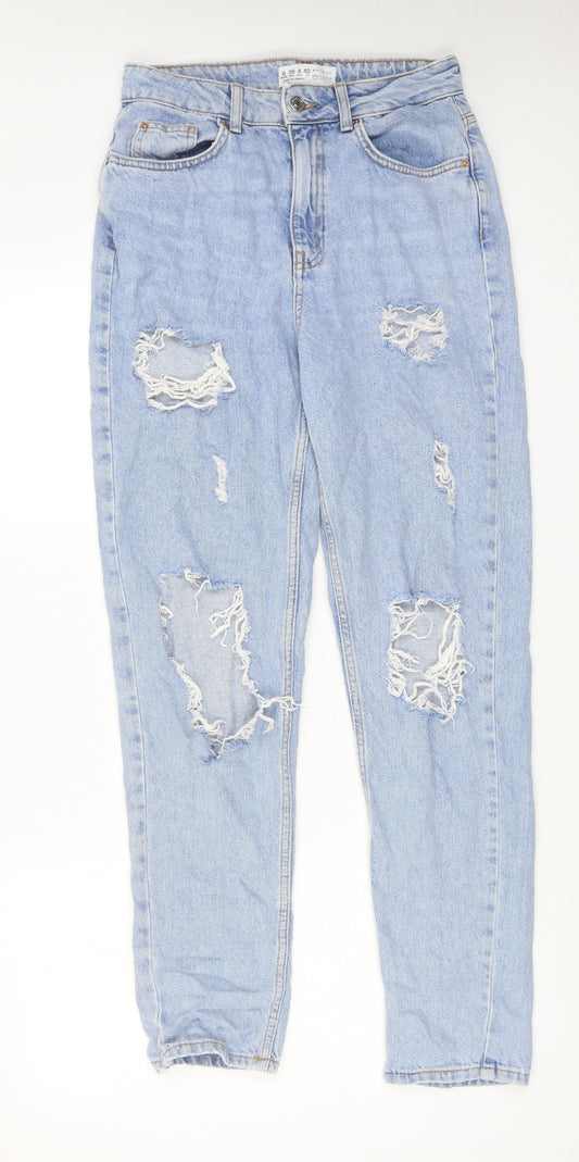 Denim & Co. Womens Blue Cotton Tapered Jeans Size 8 L30 in Regular Zip