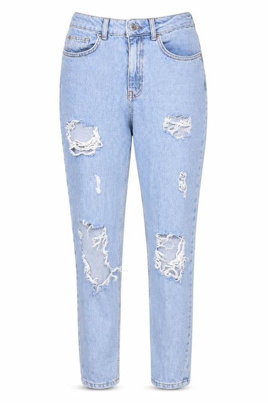 Front view of Denim & Co. women’s blue cotton tapered jeans, size UK 8, 30-inch leg regular zip