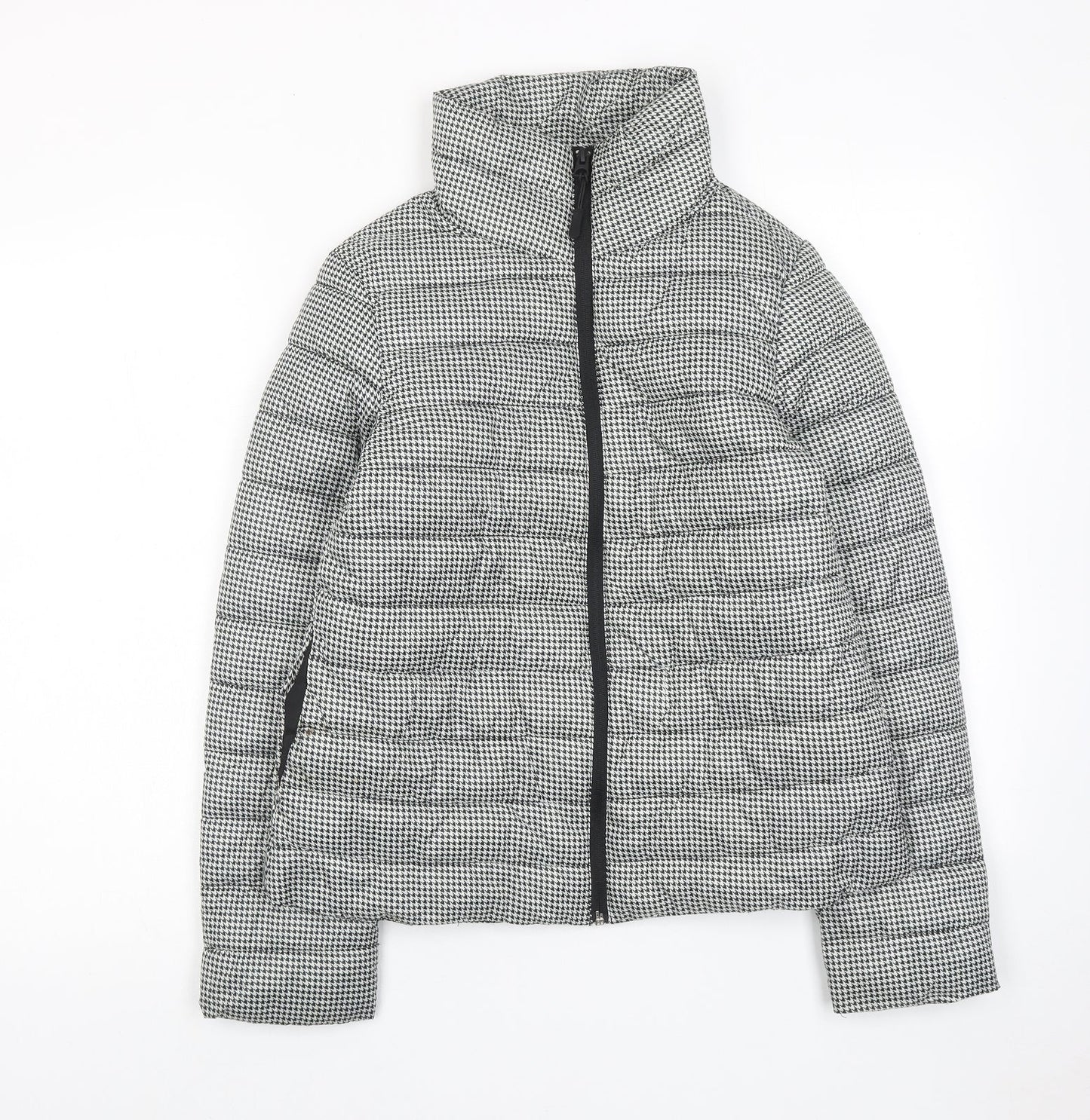 Springfield Womens Black Geometric Quilted Jacket Size S Zip