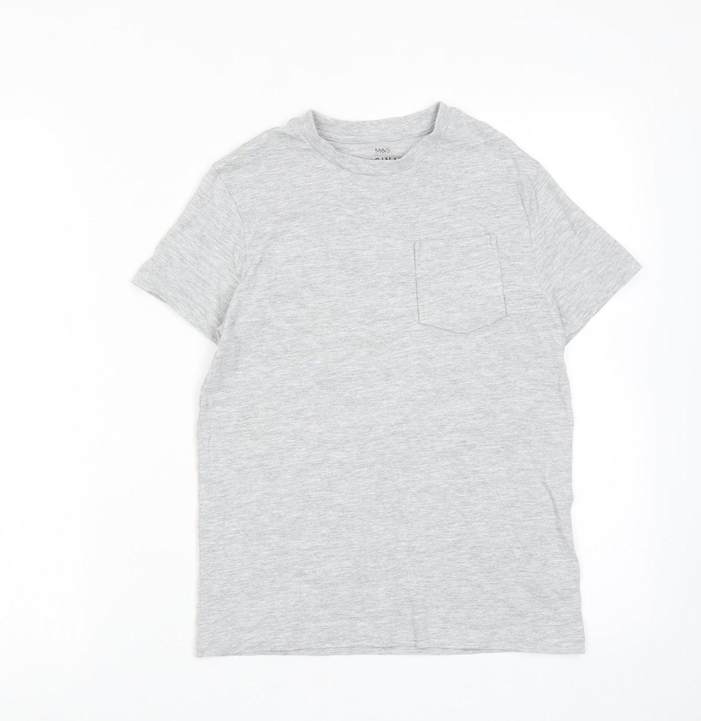 Marks and Spencer Boys Grey Cotton Basic T-Shirt Size 10-11 Years Round Neck Pullover