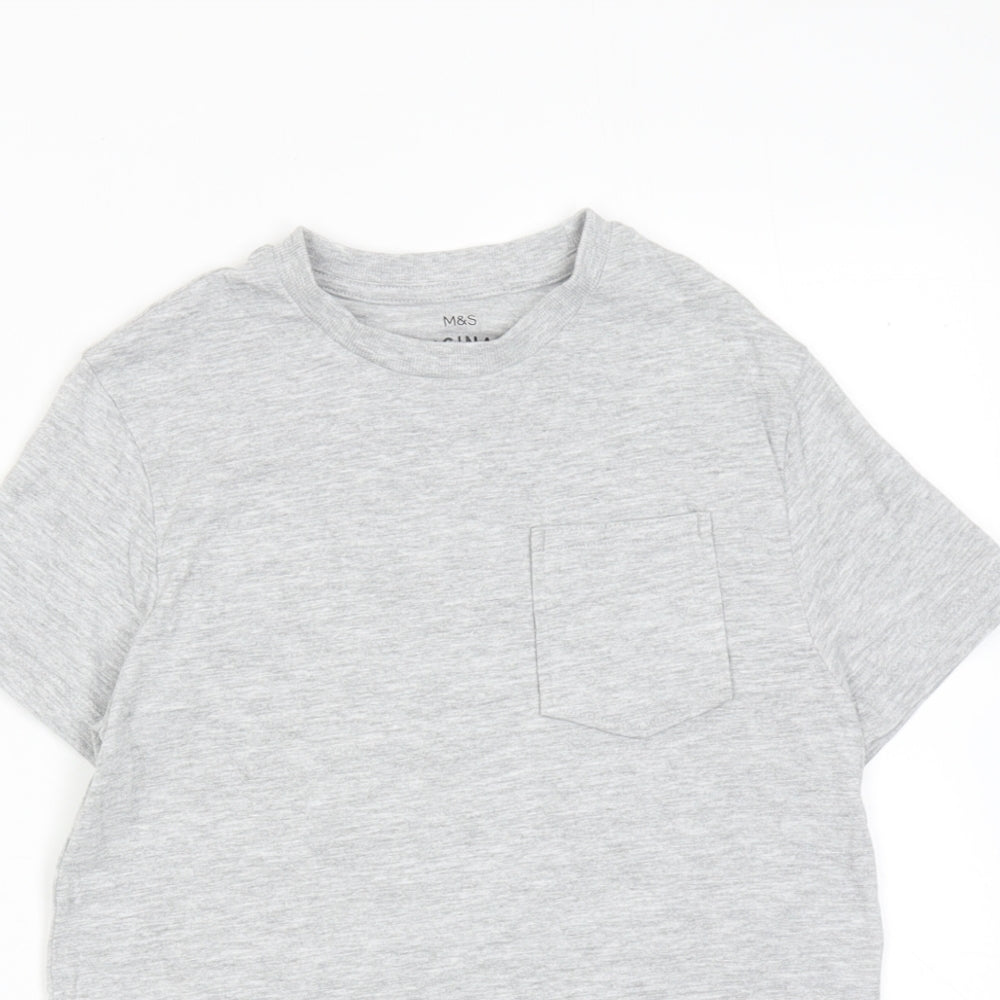 Marks and Spencer Boys Grey Cotton Basic T-Shirt Size 10-11 Years Round Neck Pullover