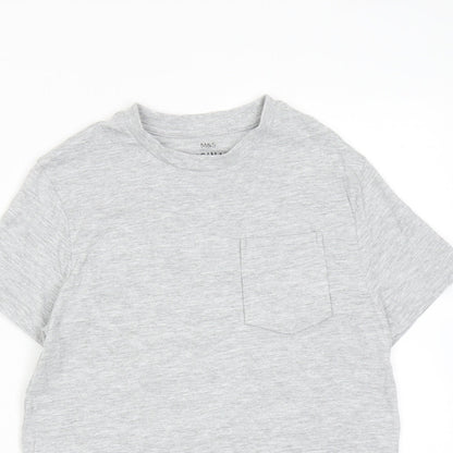 Marks and Spencer Boys Grey Cotton Basic T-Shirt Size 10-11 Years Round Neck Pullover