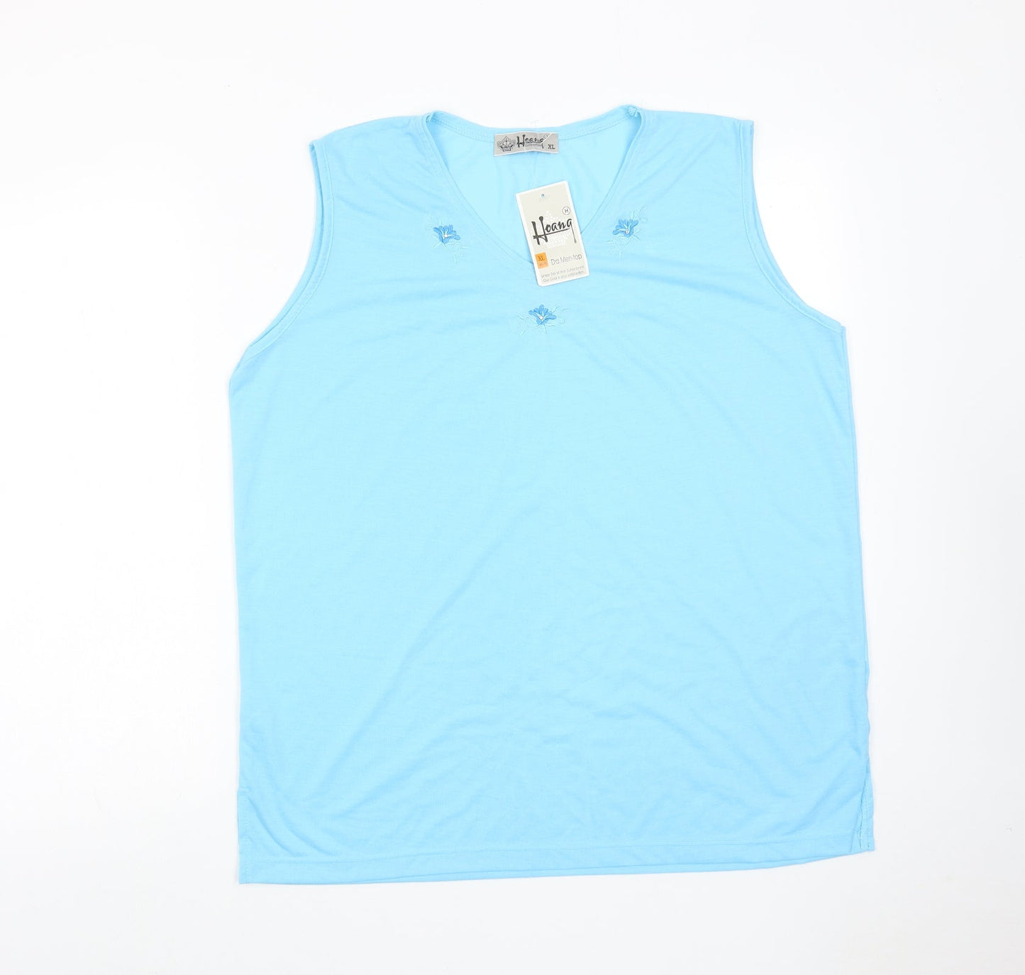 Hoang Womens Blue Polyester Basic Tank Size XL V-Neck