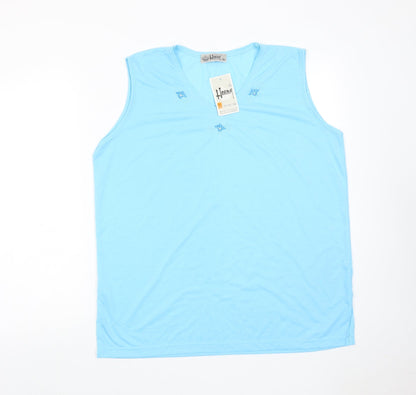 Hoang Womens Blue Polyester Basic Tank Size XL V-Neck