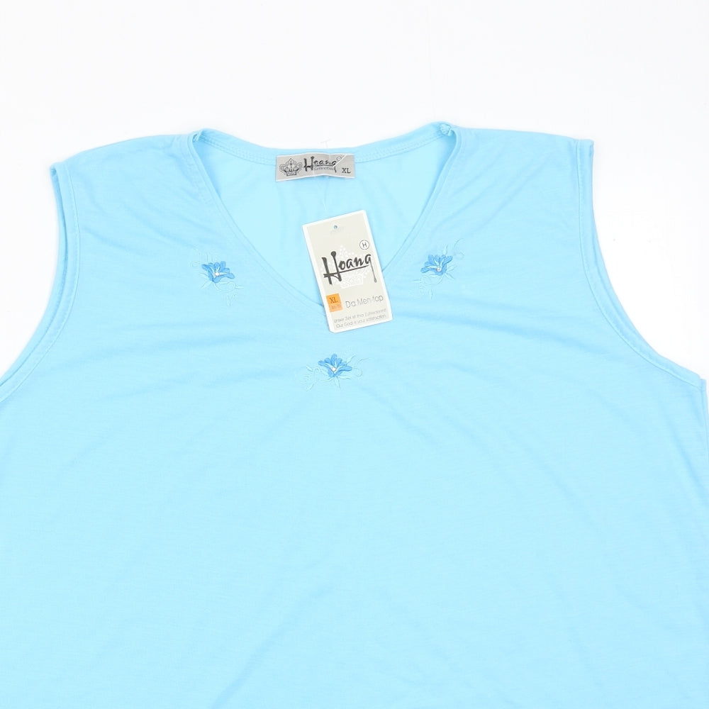 Hoang Womens Blue Polyester Basic Tank Size XL V-Neck
