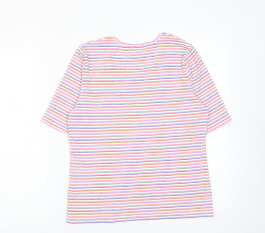 First Avenue Womens Multicoloured Striped Cotton Basic T-Shirt Size S Round Neck