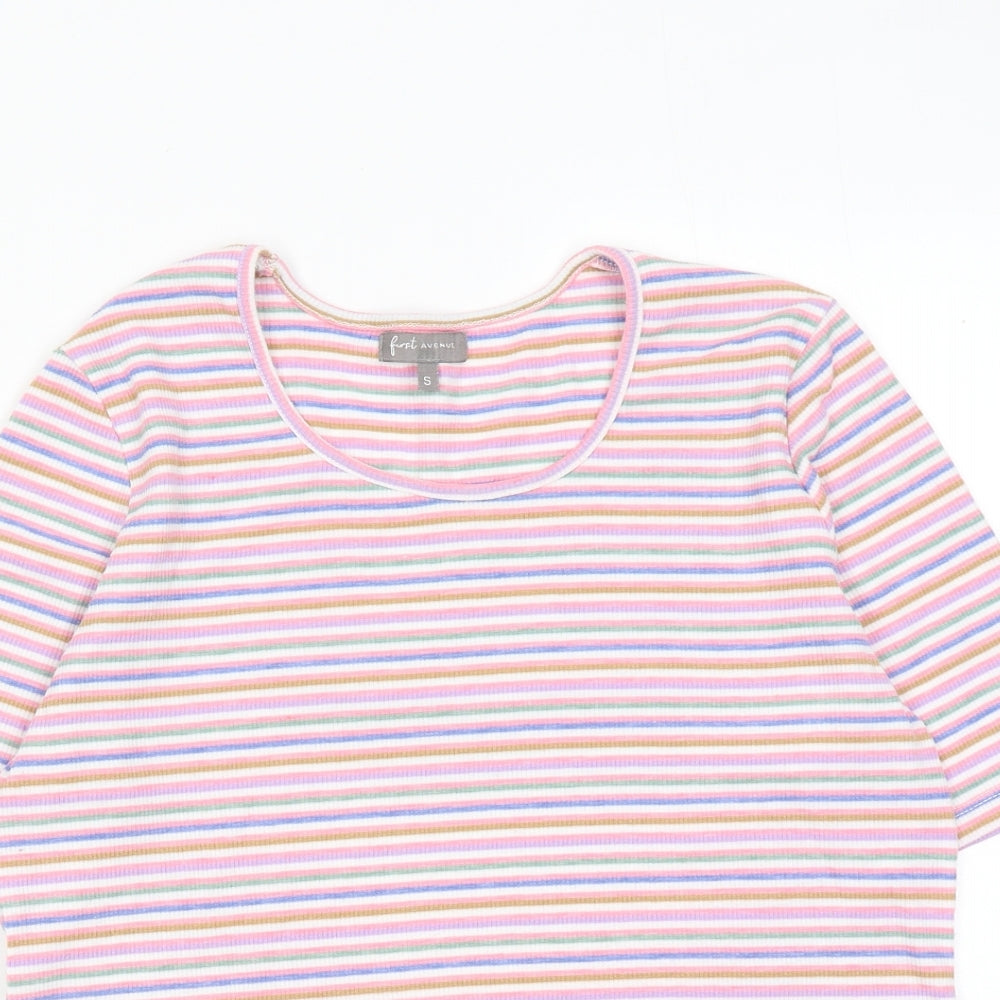 First Avenue Womens Multicoloured Striped Cotton Basic T-Shirt Size S Round Neck