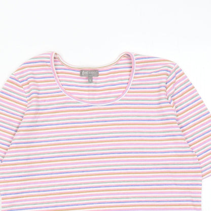 First Avenue Womens Multicoloured Striped Cotton Basic T-Shirt Size S Round Neck