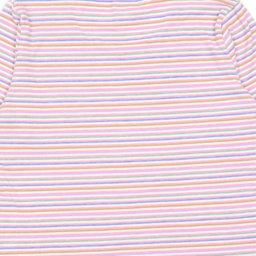 First Avenue Womens Multicoloured Striped Cotton Basic T-Shirt Size S Round Neck