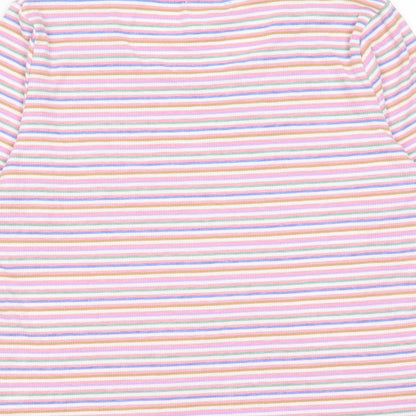 First Avenue Womens Multicoloured Striped Cotton Basic T-Shirt Size S Round Neck