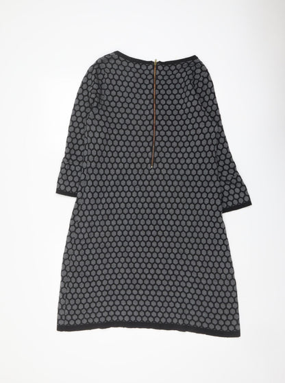 Great Plains Womens Grey Geometric Cotton Jumper Dress Size M Round Neck Zip