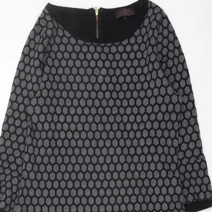 Great Plains Womens Grey Geometric Cotton Jumper Dress Size M Round Neck Zip