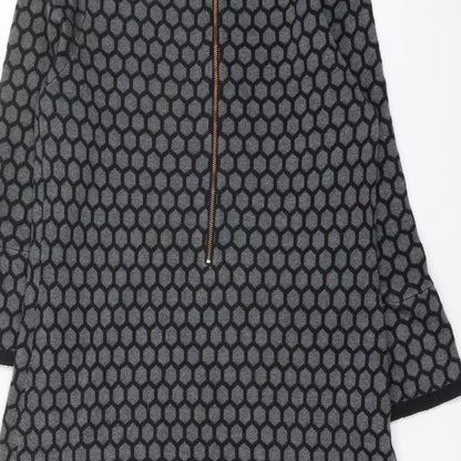 Great Plains Womens Grey Geometric Cotton Jumper Dress Size M Round Neck Zip
