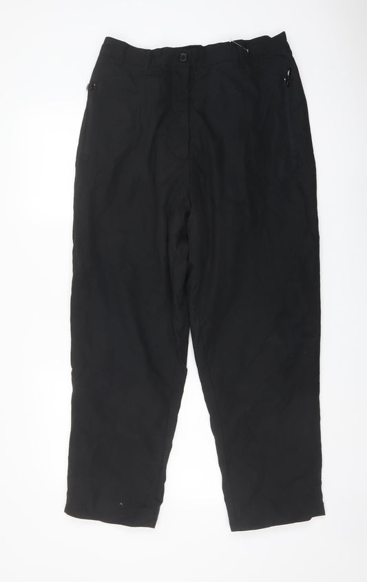Amber Womens Black Polyester Trousers Size 16 L27 in Regular Button