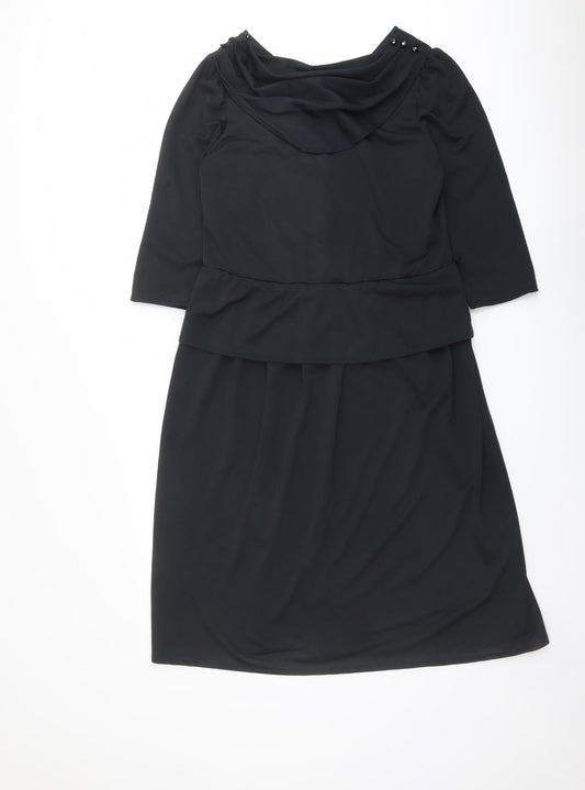 C&A Womens Black Polyester A-Line Size 12 Cowl Neck Pullover