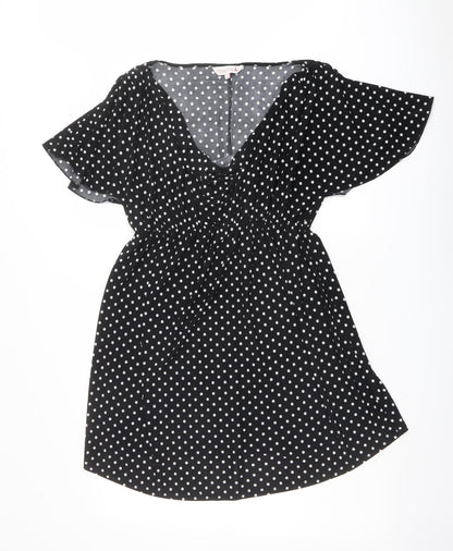 Red Herring Womens Black Polka Dot Polyester A-Line Size 10 V-Neck Pullover