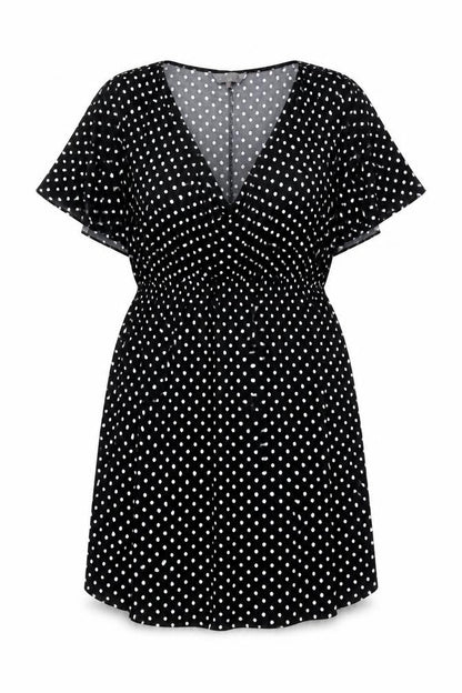 Red Herring Womens Black Polka Dot Polyester A-Line Size 10 V-Neck Pullover