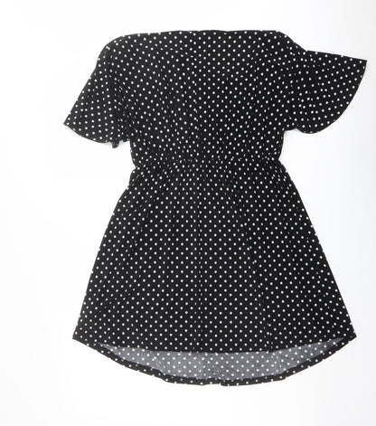 Red Herring Womens Black Polka Dot Polyester A-Line Size 10 V-Neck Pullover