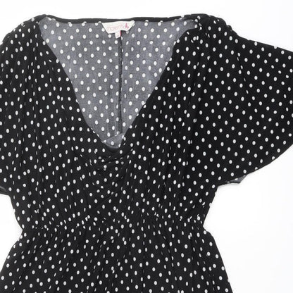 Red Herring Womens Black Polka Dot Polyester A-Line Size 10 V-Neck Pullover