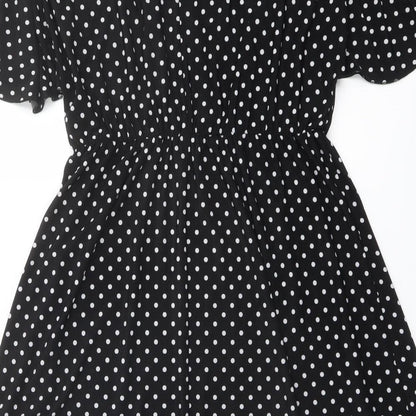 Red Herring Womens Black Polka Dot Polyester A-Line Size 10 V-Neck Pullover