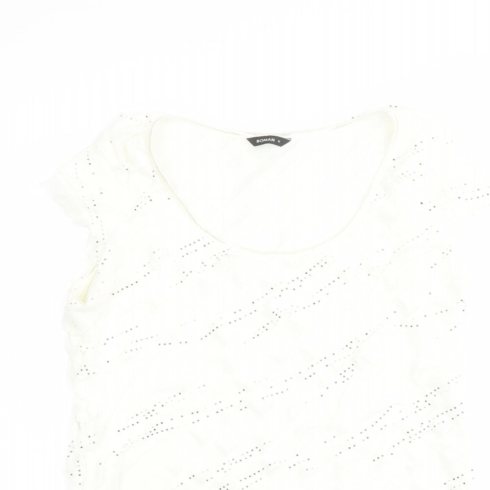 Womens UK Size 12 Roman Ivory Basic T-Shirt