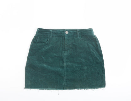 FOREVER 21 Womens Green Cotton Mini Skirt Size S Button