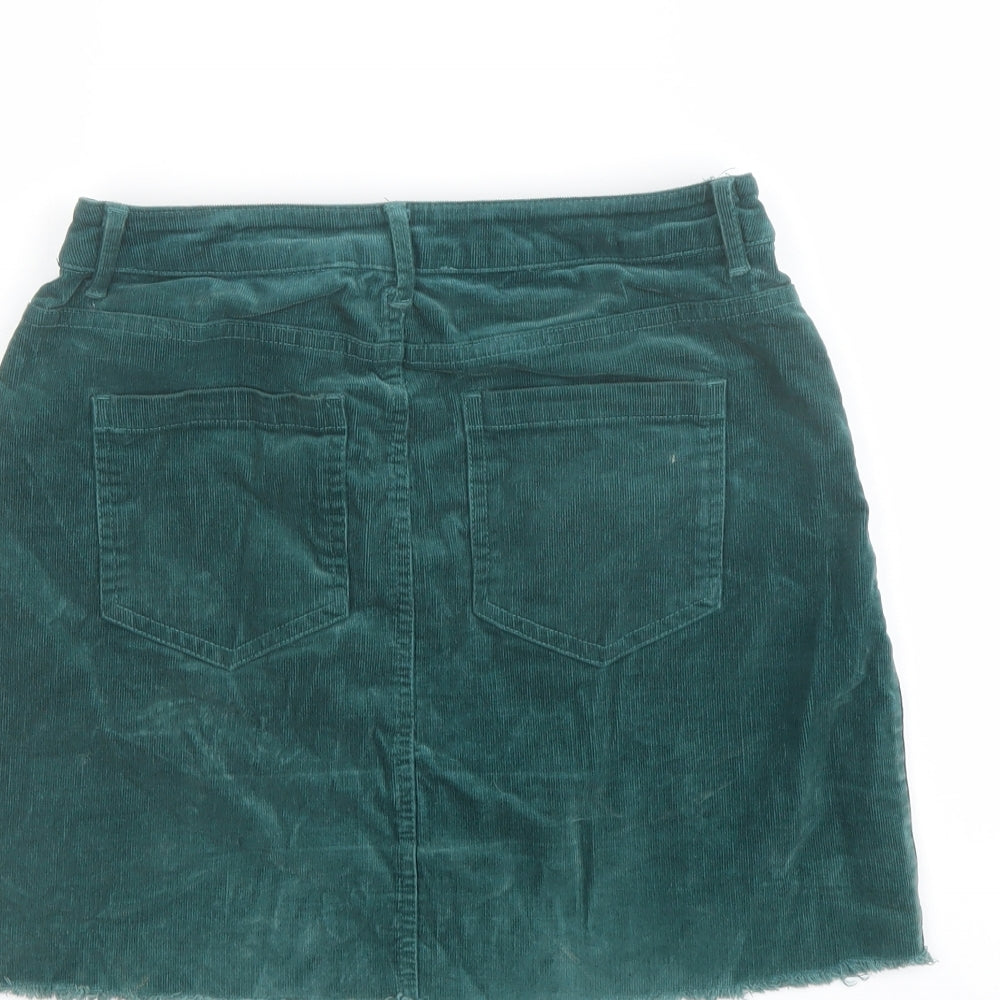 FOREVER 21 Womens Green Cotton Mini Skirt Size S Button