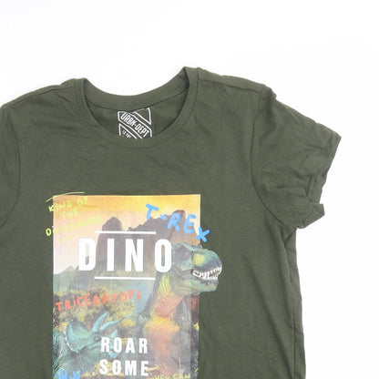 URBN-DEPT Boys Green Cotton Basic T-Shirt Size 13 Years Round Neck Pullover - T-Rex Dinosaur