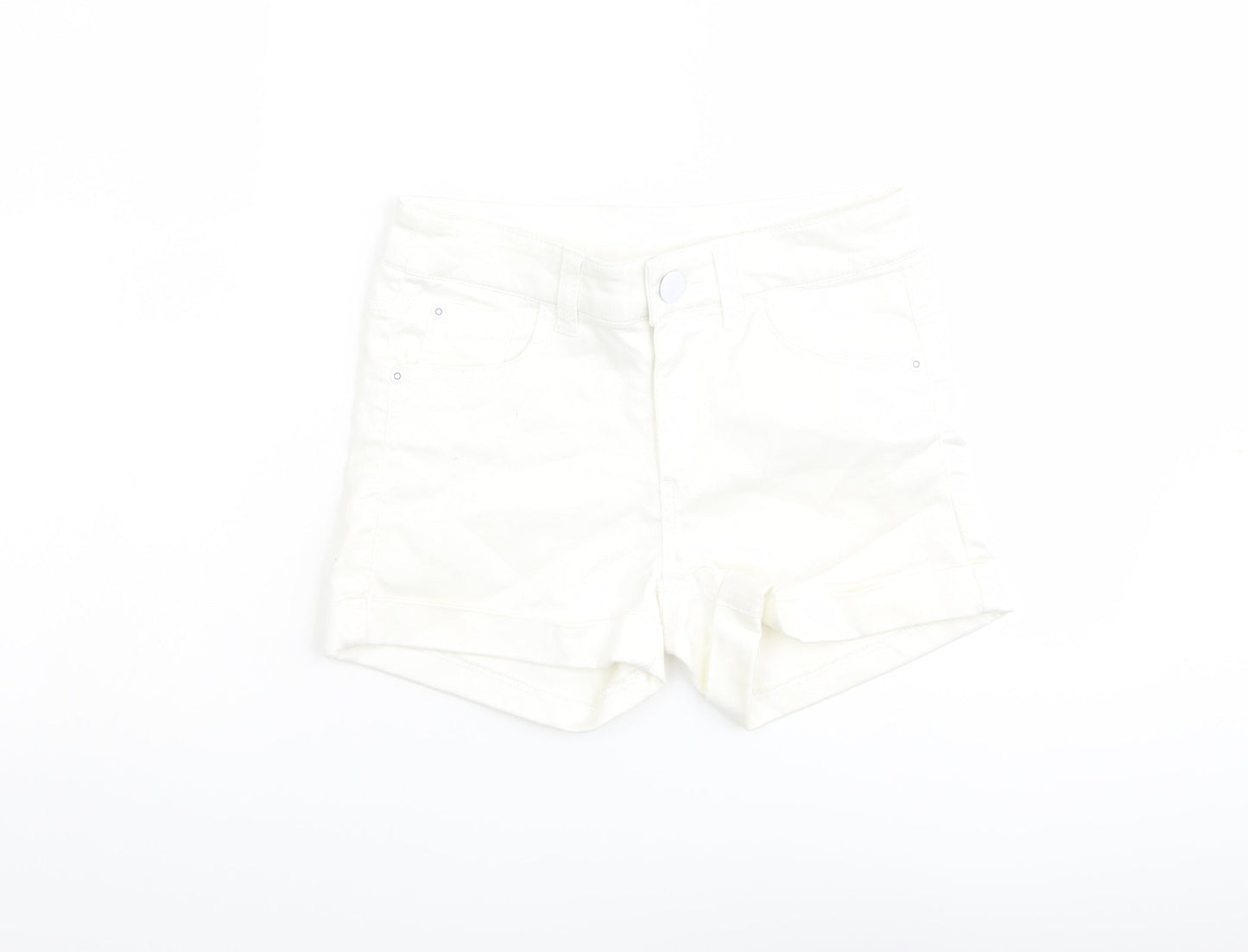 M&Co Girls Ivory Cotton Boyfriend Shorts Size 11 Years Regular Zip