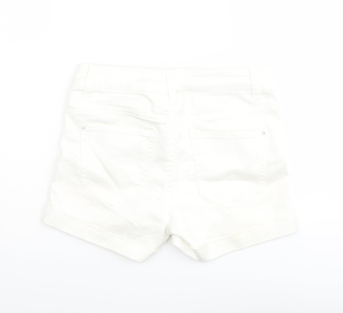 M&Co Girls Ivory Cotton Boyfriend Shorts Size 11 Years Regular Zip