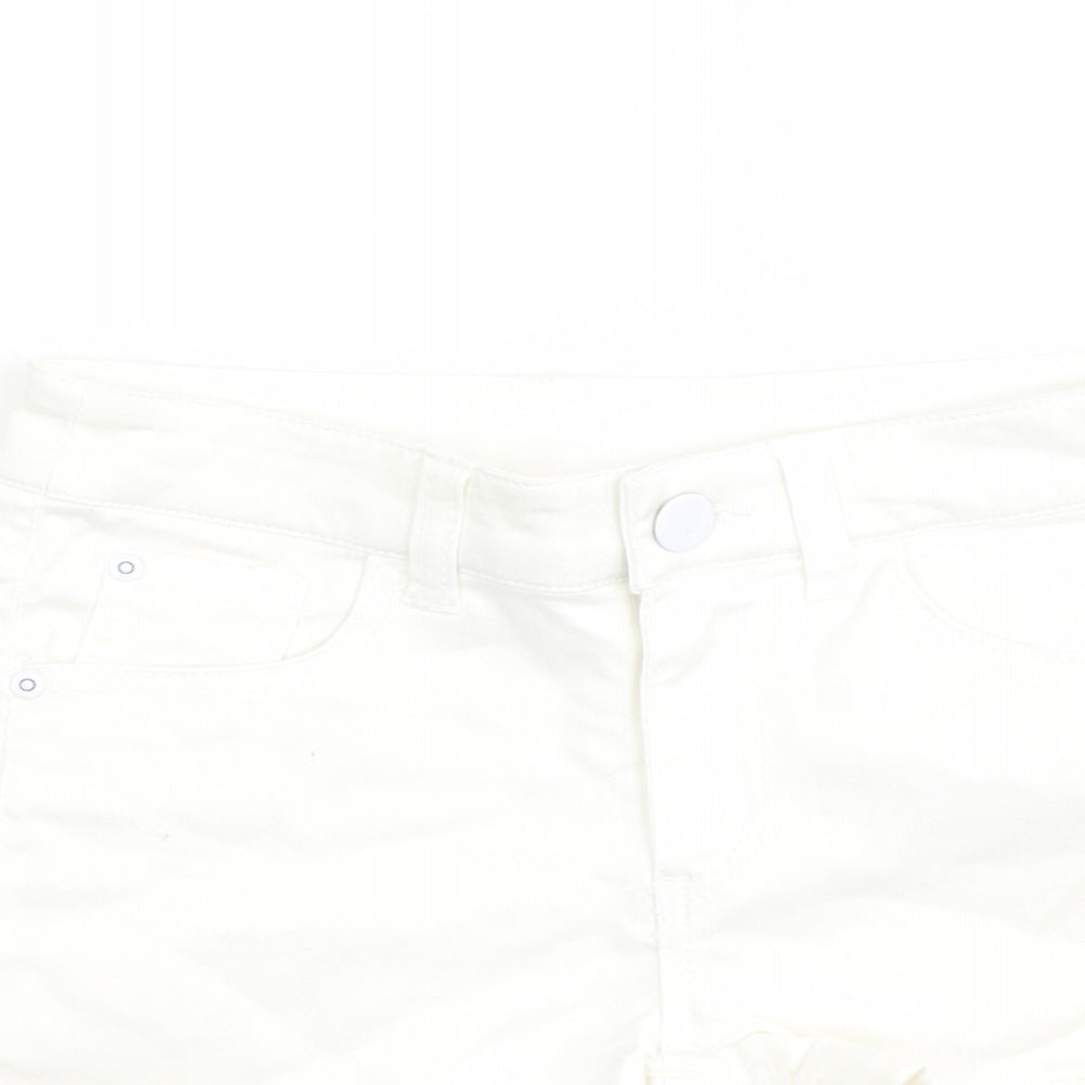 M&Co Girls Ivory Cotton Boyfriend Shorts Size 11 Years Regular Zip
