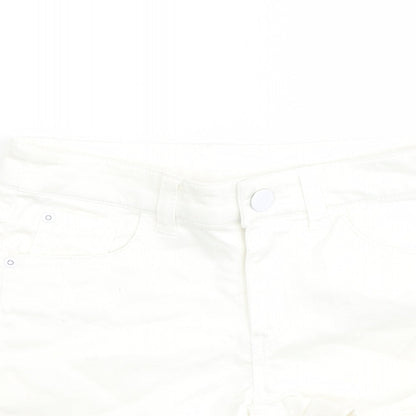M&Co Girls Ivory Cotton Boyfriend Shorts Size 11 Years Regular Zip