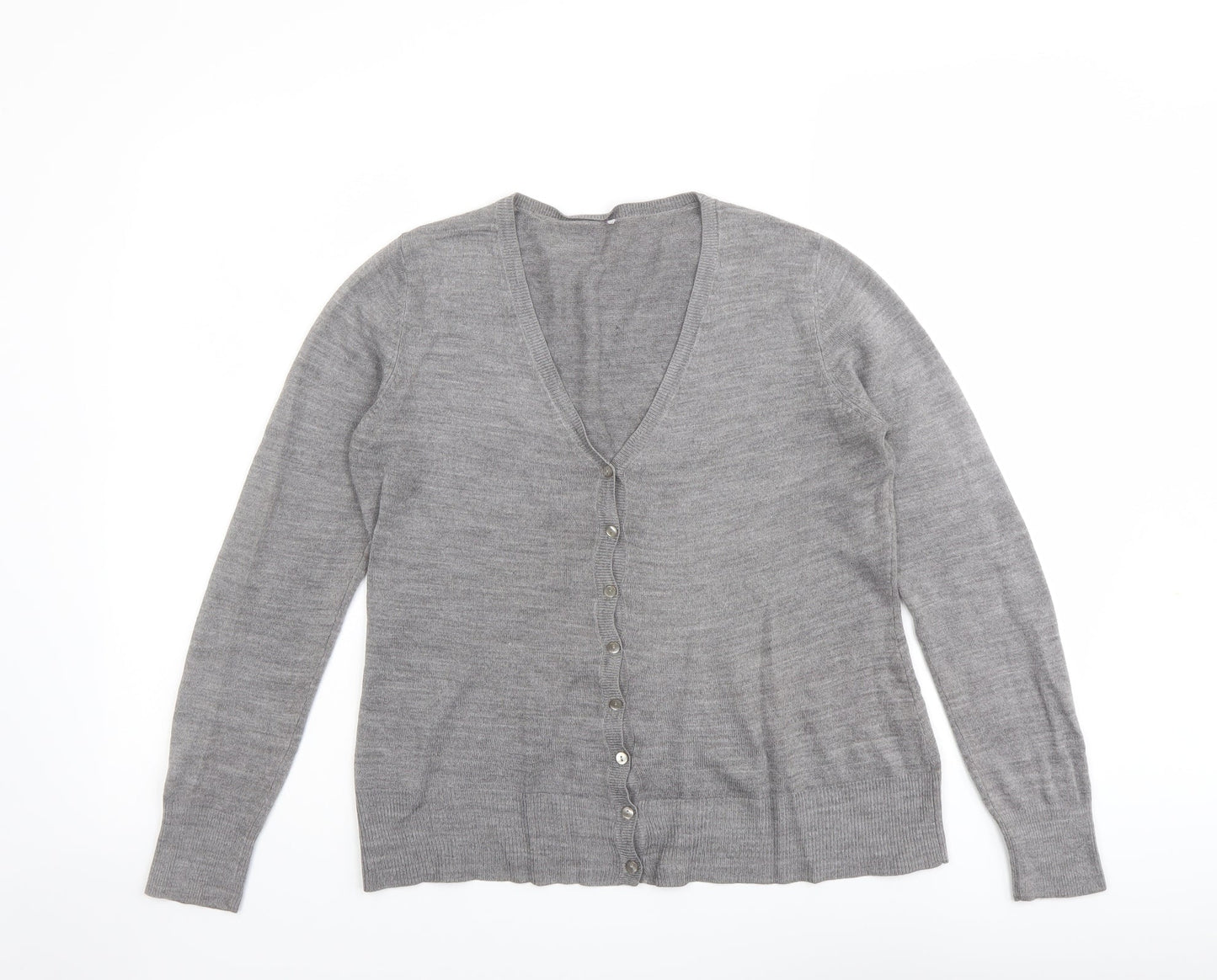 BHS Womens Grey V-Neck Acrylic Cardigan Jumper Size 10