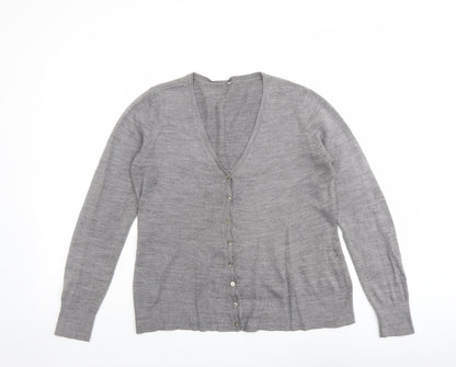 BHS Womens Grey V-Neck Acrylic Cardigan Jumper Size 10