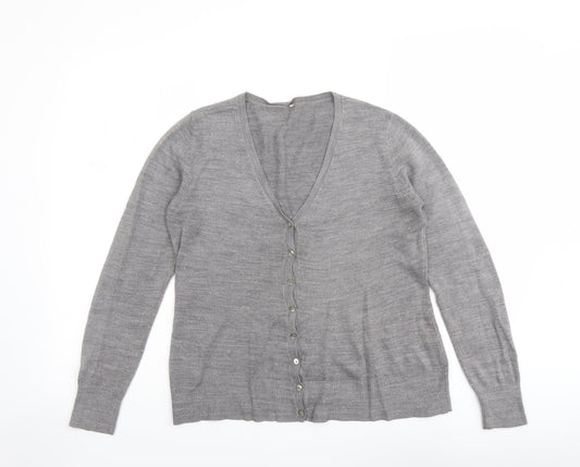 BHS Womens Grey V-Neck Acrylic Cardigan Jumper Size 10