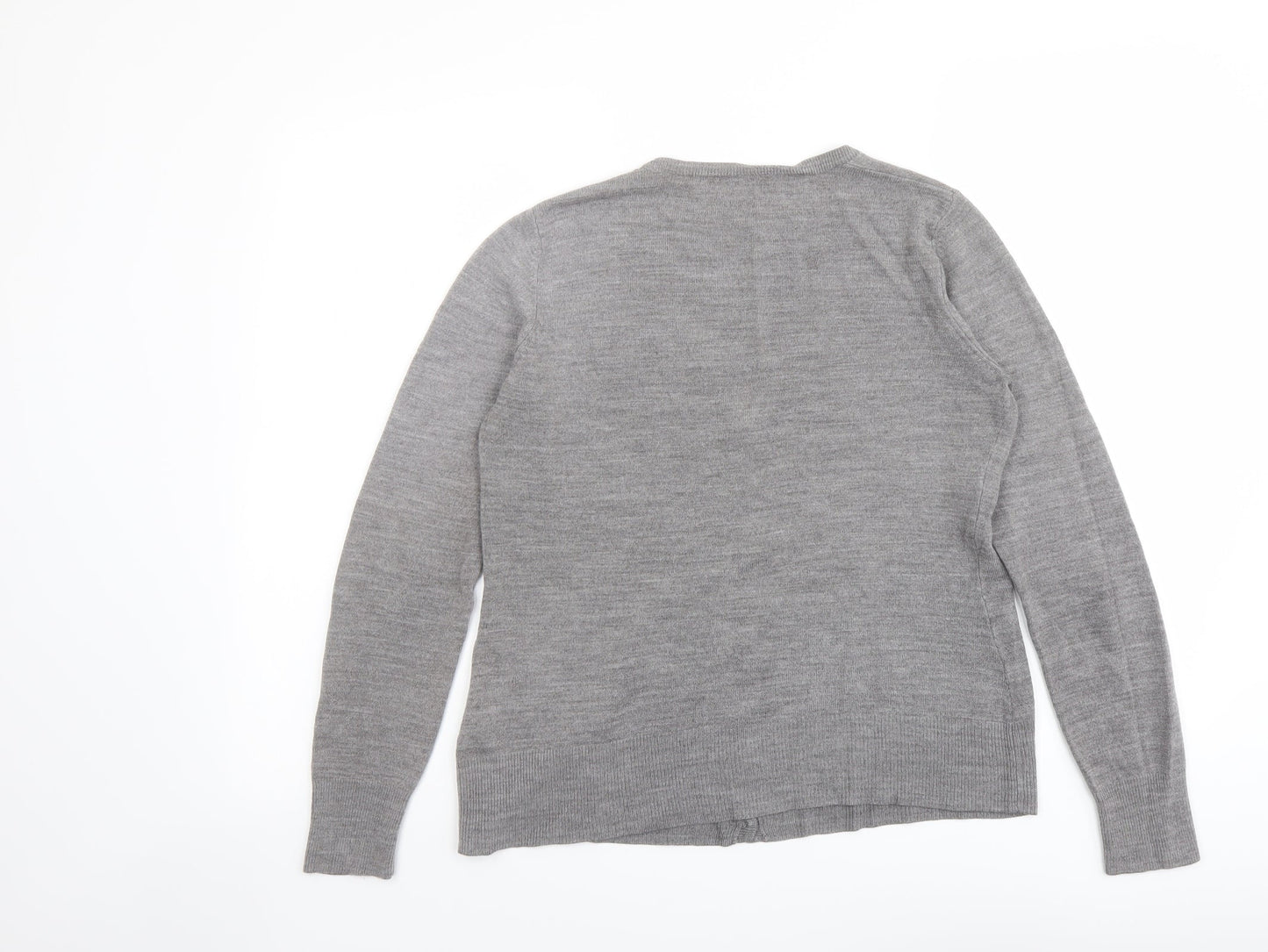 BHS Womens Grey V-Neck Acrylic Cardigan Jumper Size 10