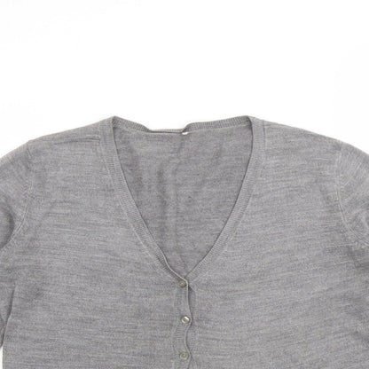 BHS Womens Grey V-Neck Acrylic Cardigan Jumper Size 10