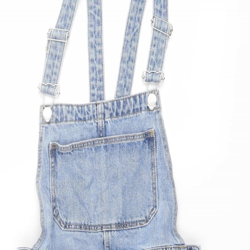 Zara Womens Blue Cotton Pinafore/Dungaree Dress Size 4 Square Neck Buckle