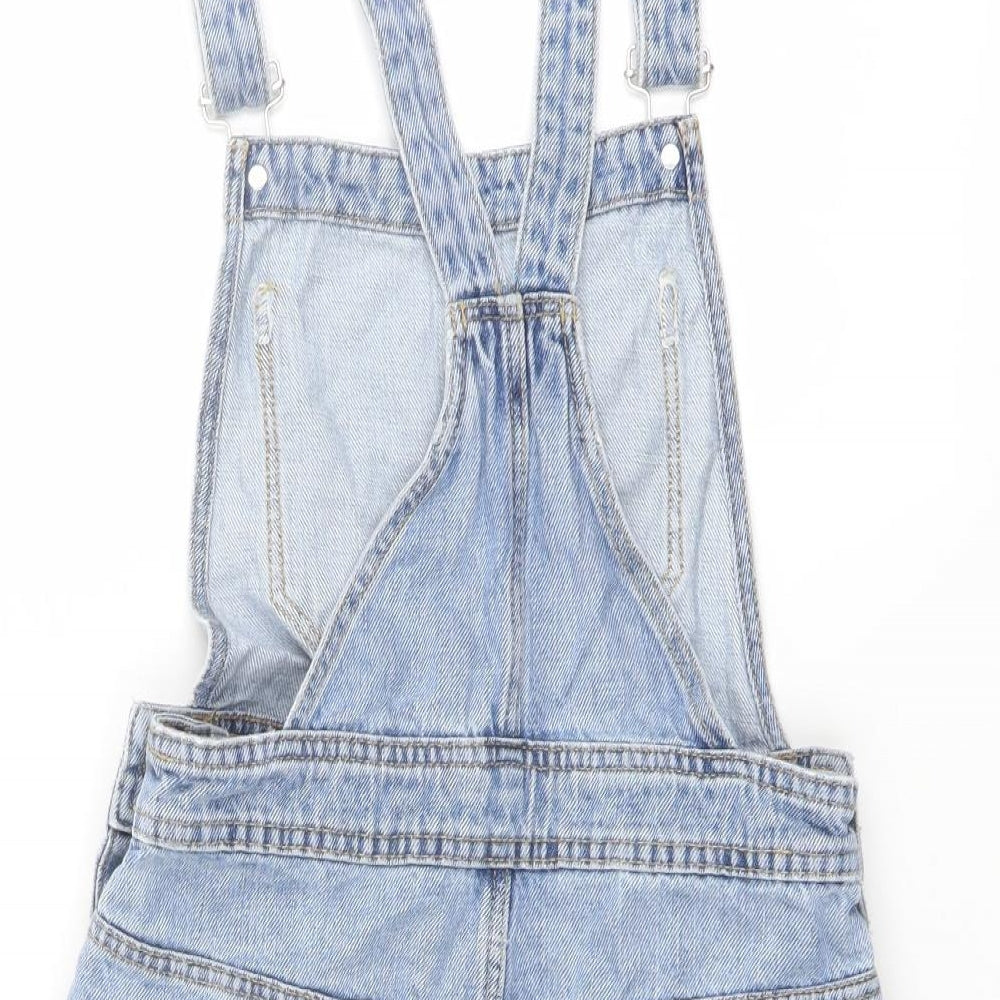 Zara Womens Blue Cotton Pinafore/Dungaree Dress Size 4 Square Neck Buckle