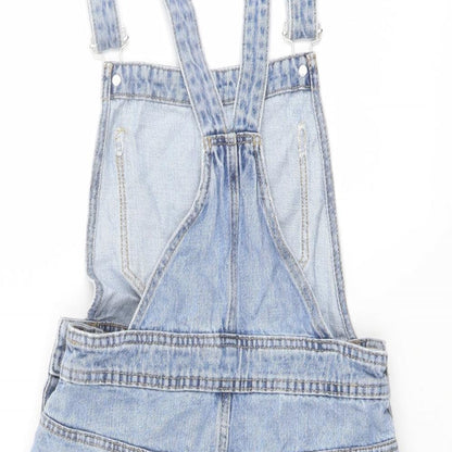 Zara Womens Blue Cotton Pinafore/Dungaree Dress Size 4 Square Neck Buckle