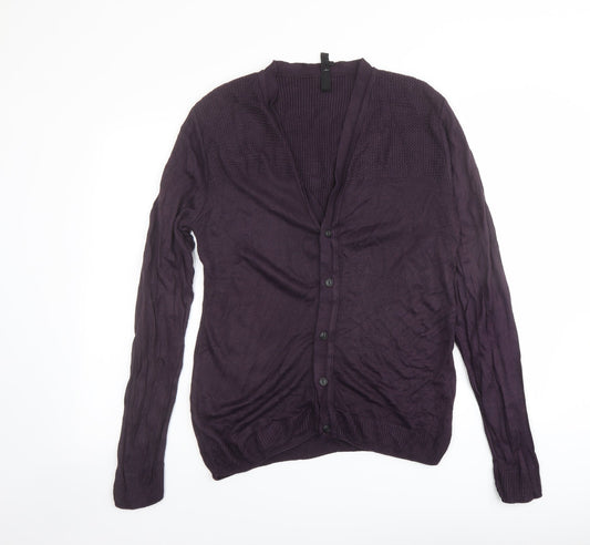 Crafted Womens Purple V-Neck Acrylic Cardigan Jumper Size S