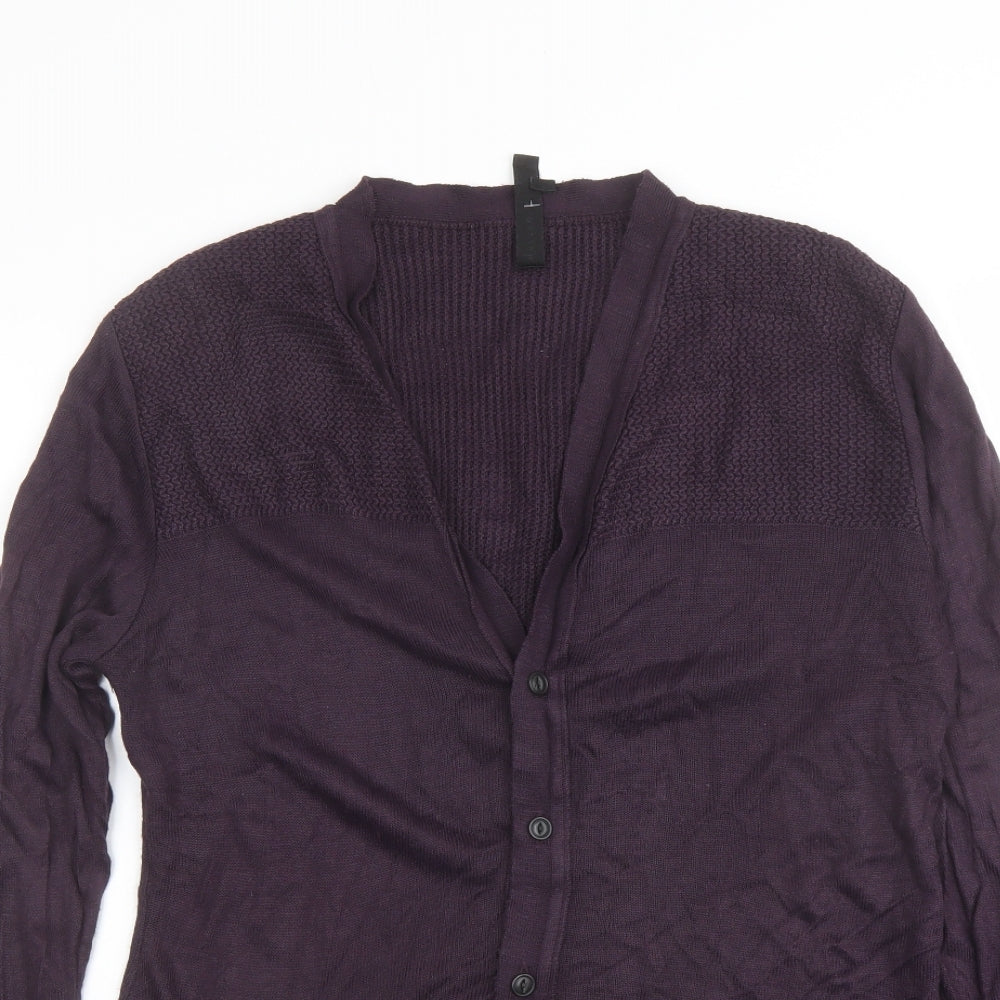 Crafted Womens Purple V-Neck Acrylic Cardigan Jumper Size S