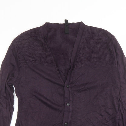 Crafted Womens Purple V-Neck Acrylic Cardigan Jumper Size S